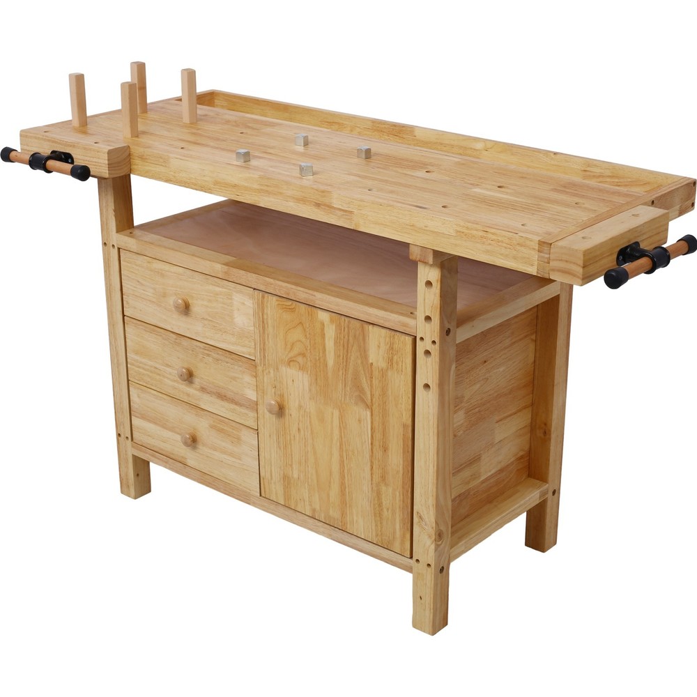 Wood Workbench with 7" Cast Iron Vise for Garage Workshop