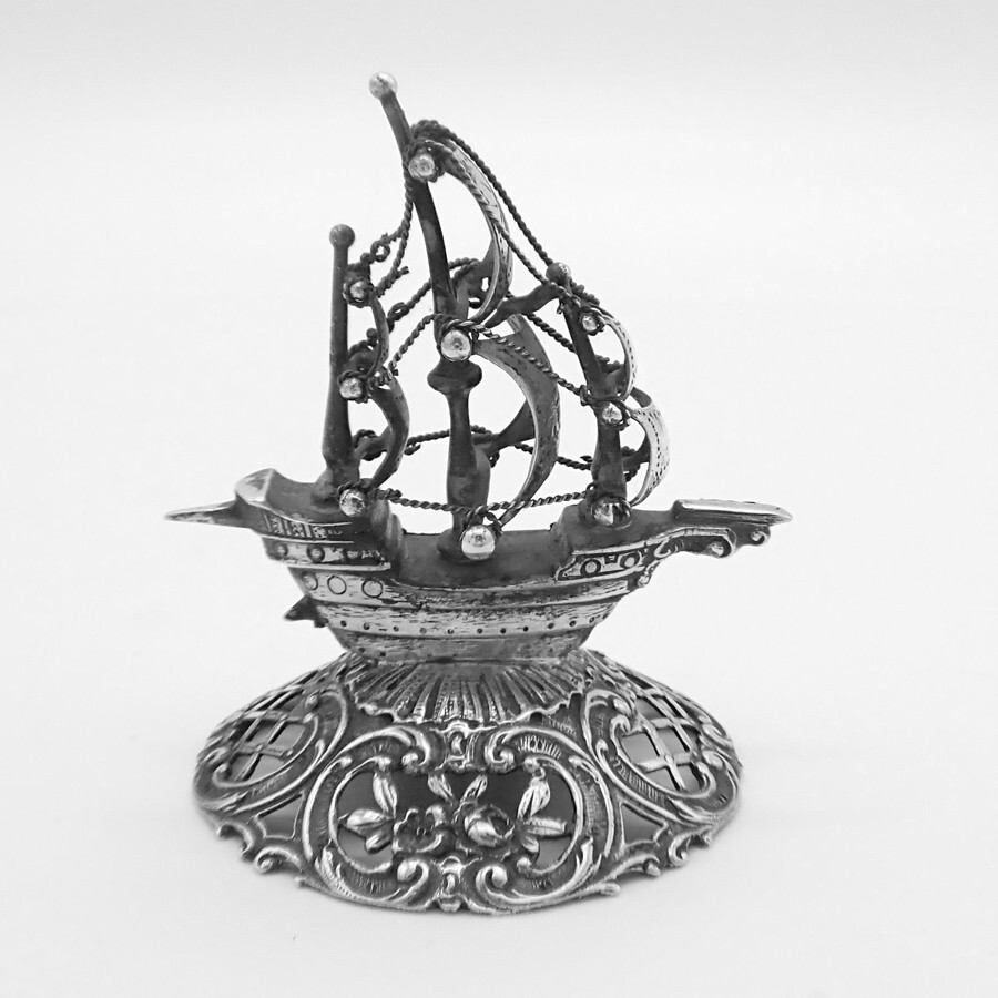 Sailboat Ship Figurine Open Work Base Sterling Silver