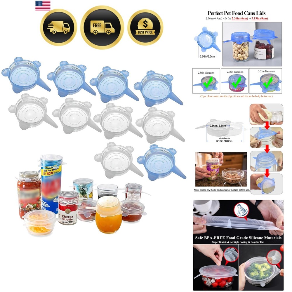 Silicone Can Lids 10 Pack, All 2.6'' Diameter, Reusable Silicone Stretch Lids...
