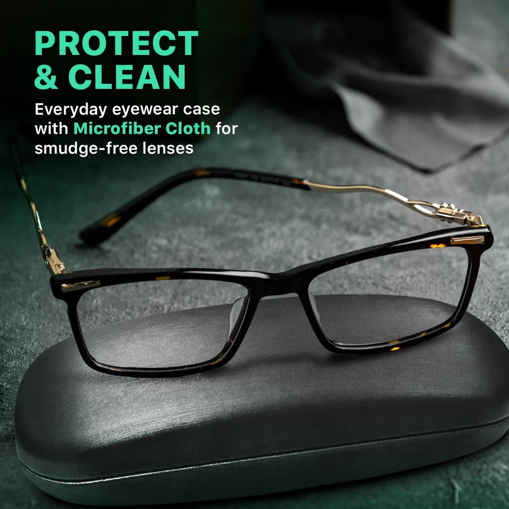 Hard Shell Glasses Case - Durable Brushed Eyeglass Holder with Microfiber Cloth