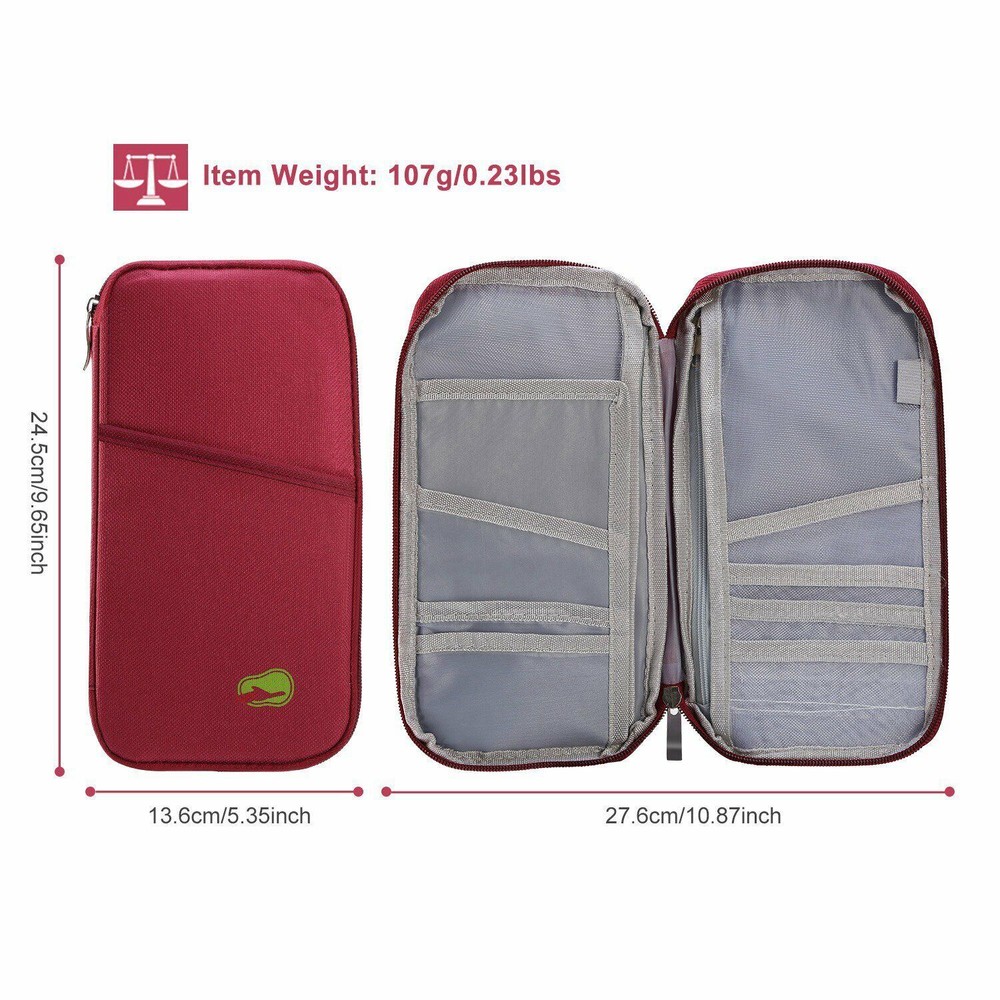 Family Travel Wallet Passport Holder RFID Blocking Document Organizer Bag Case