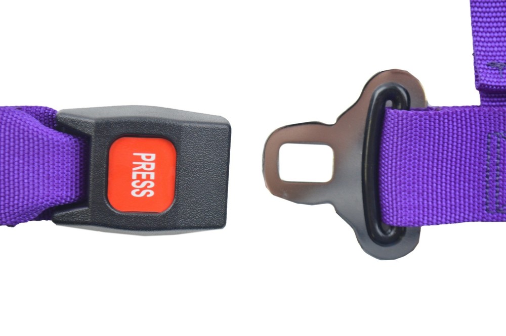 2" PURPLE 4 POINT SEAT BELT HARNESS PULL DOWN LAP BELTS FLOOR MOUNT PUSH BUTTON