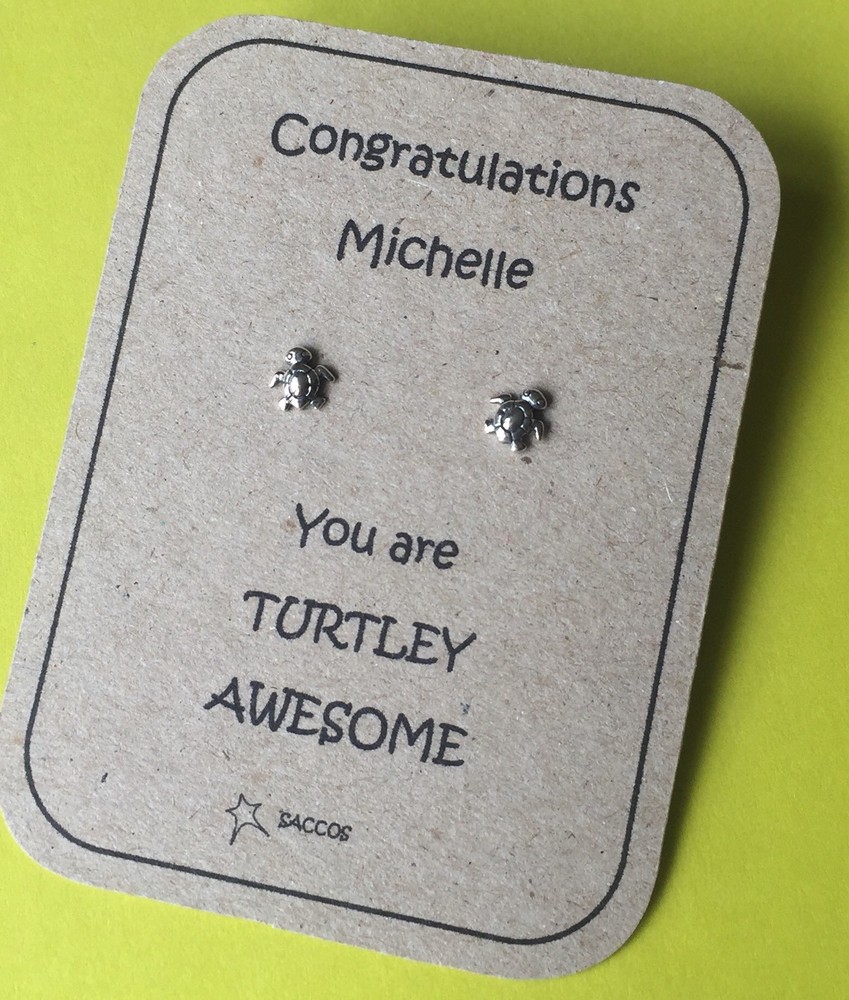 Turtle Gift Sterling Silver Personalised Earrings.Saccos 🐢