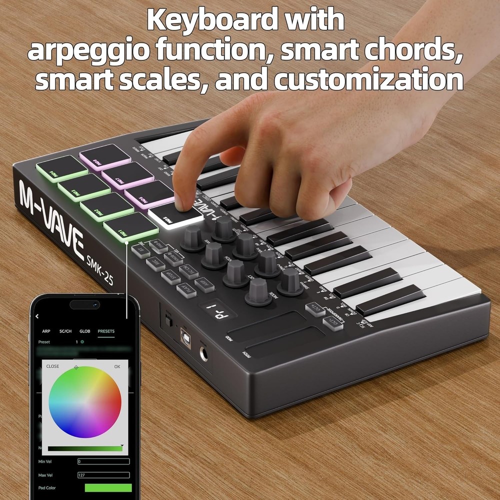 DaierTek Midi Keyboard Controller 25 Key Portable Mini Bluetooth and USB Midi