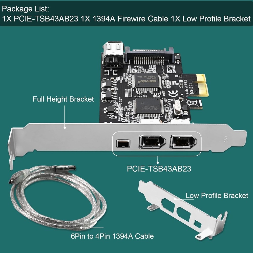 Texas Instruments PCIe Firewire 400 Card - 4 Ports for Windows & Mac Devices