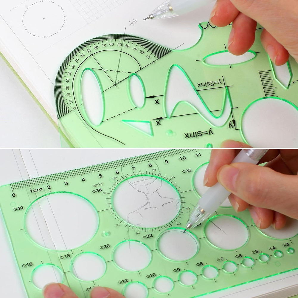 11PCS Geometric Drawings Templates, Drafting Stencils Measuring Tools, Transpare