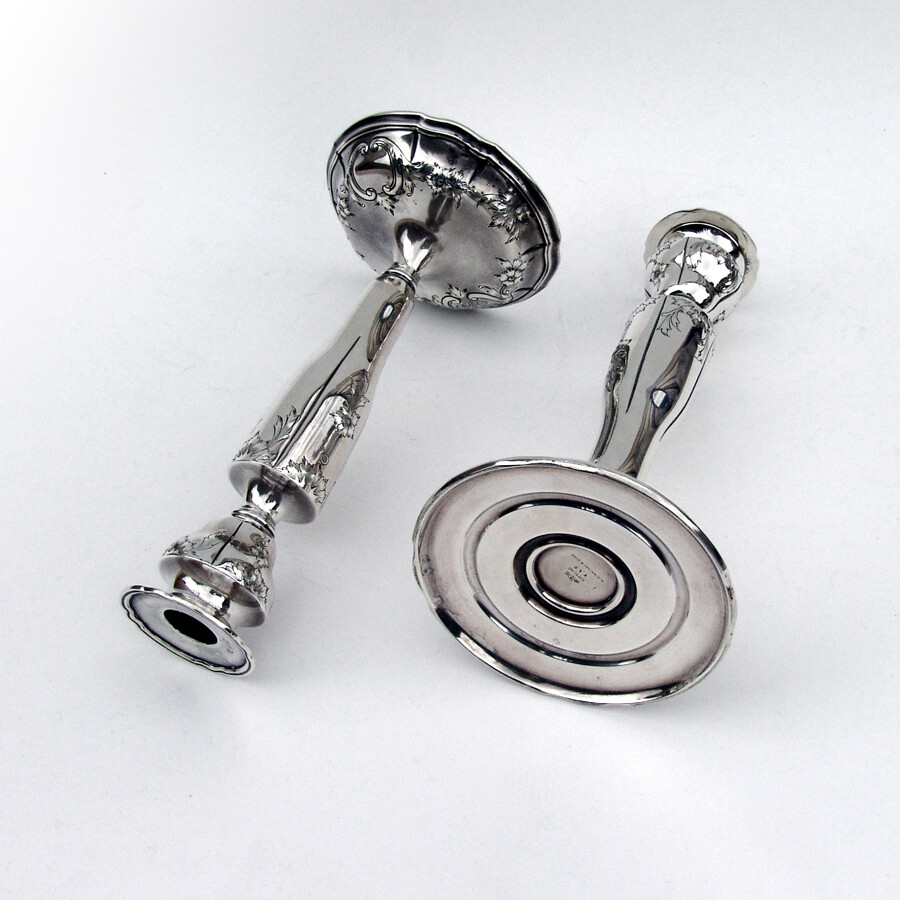 Floral Scroll Candlesticks Pair Gorham Sterling Silver 1915 Mono