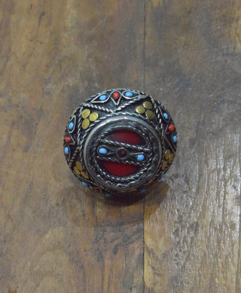 Middle Eastern Silver Kuchi  Carnelian Ring Adjustable