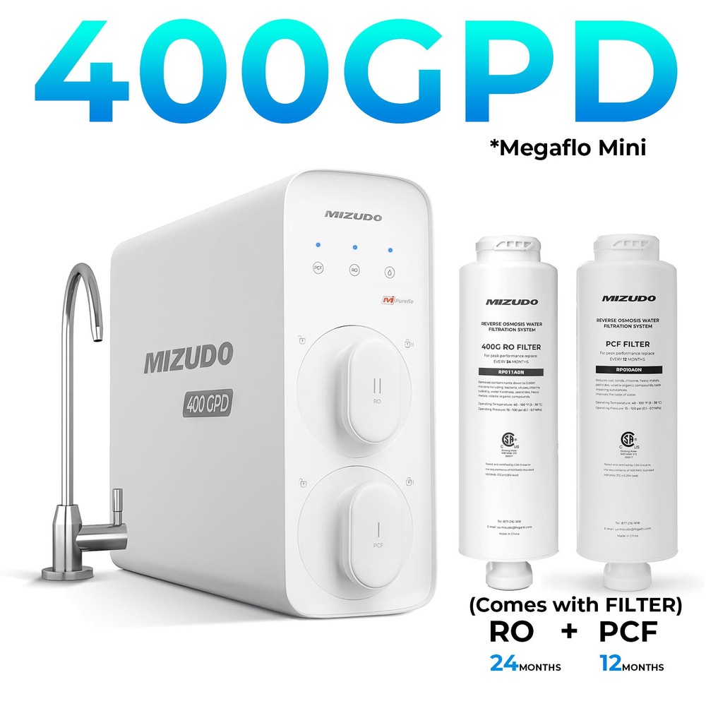 8-Stage Reverse Osmosis Water Filtration System,400 GPD, Tankless,w/Water Filter