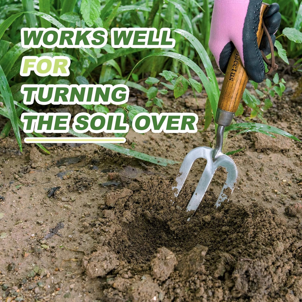 Garden Hand Fork, Hand Weeding Fork with Sharp Tine for Easy Uprooting Large Wee