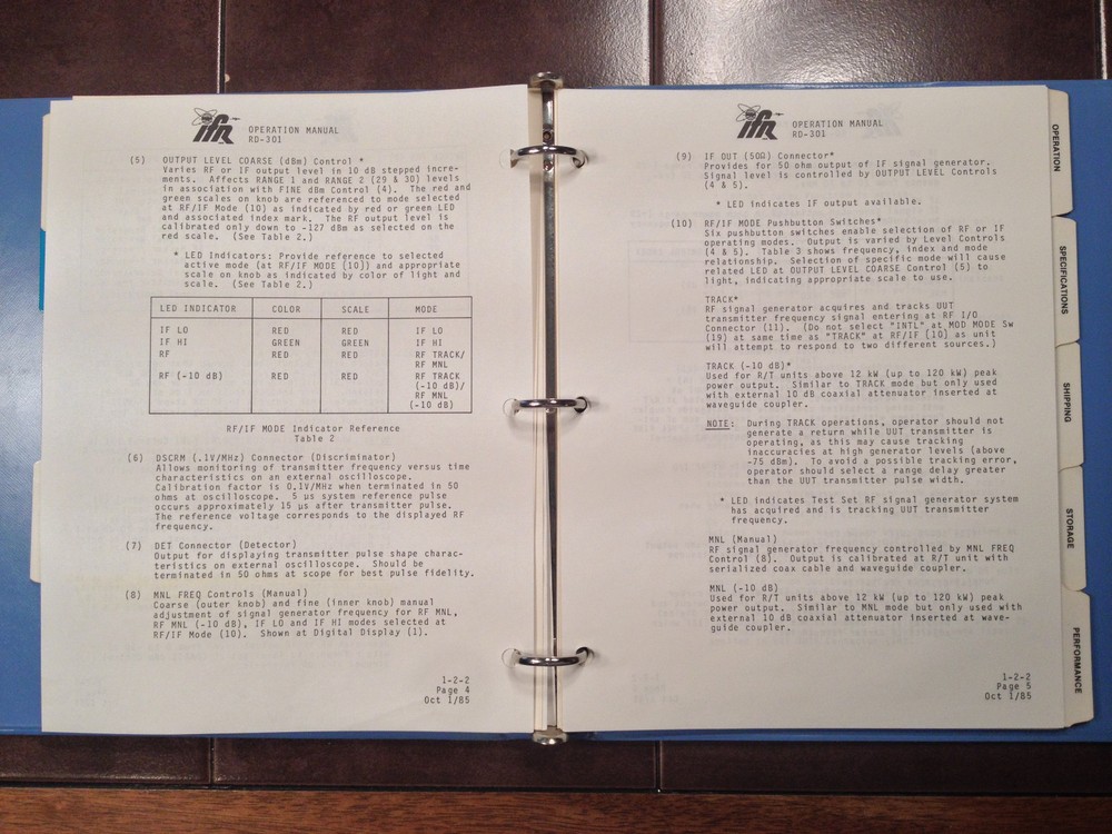 Factory Issued Original IFR RD-301 Radar Test Set Original Operators Guide