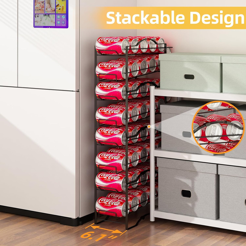 4 Pack Soda Can Organizer Rack for Pantry, Stackable Beverage Soda Can Storage D