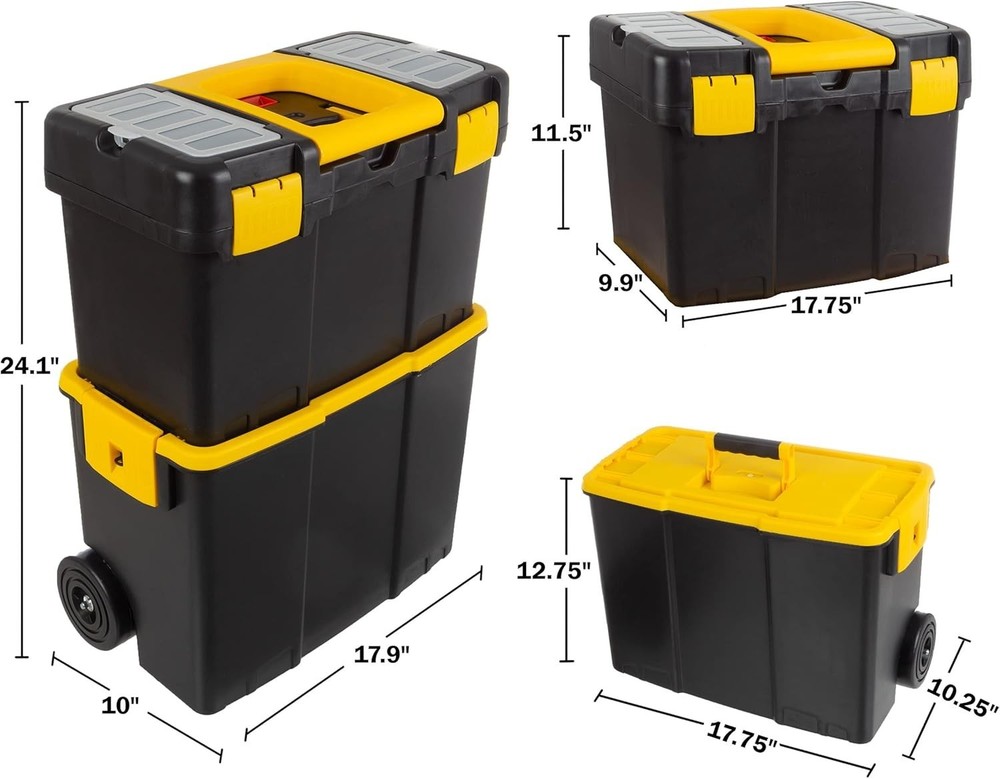 Portable Rolling Tool Box Storage Bin with Wheels, Stackable Tool Chest Cart