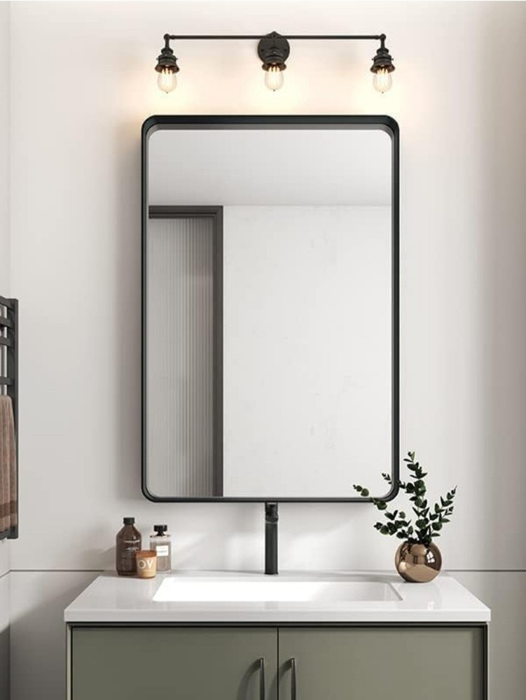 OKPAL Black Bathroom Mirror for Wall, 24x36 Inch Rectangular Black Metal Framed