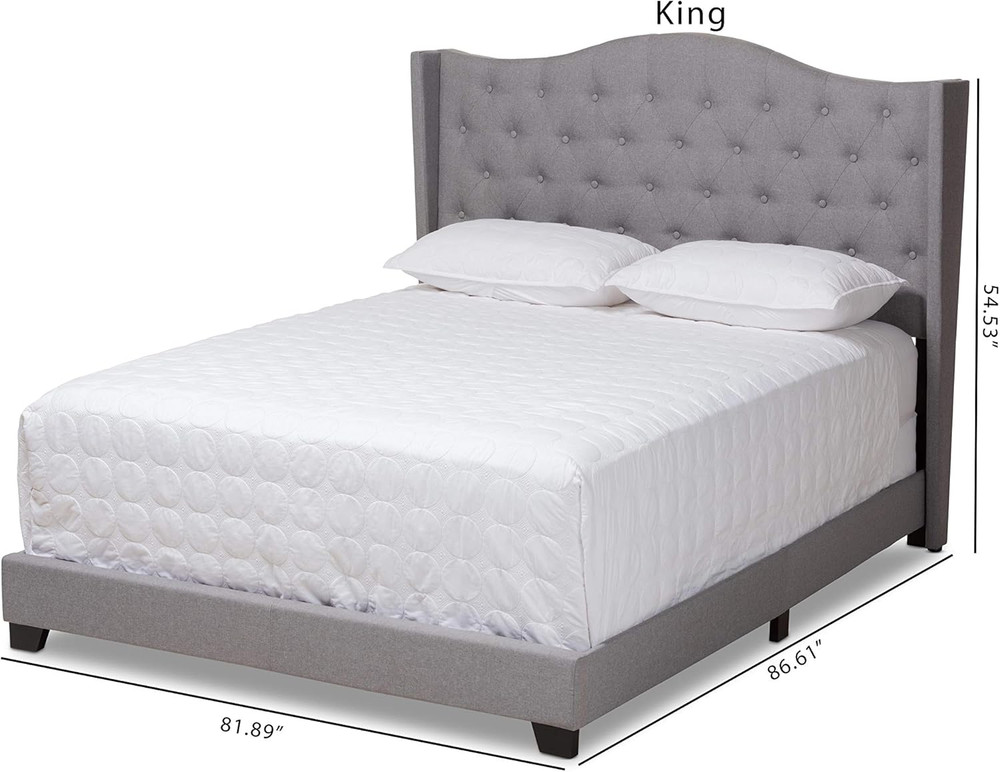 Stylish King Grey Bed Frame - Box Spring Required for Ultimate Comfort