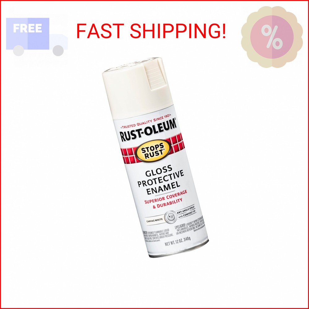 Rust-Oleum 7789830 Stops Rust Spray Paint, 12 oz, Gloss Canvas White