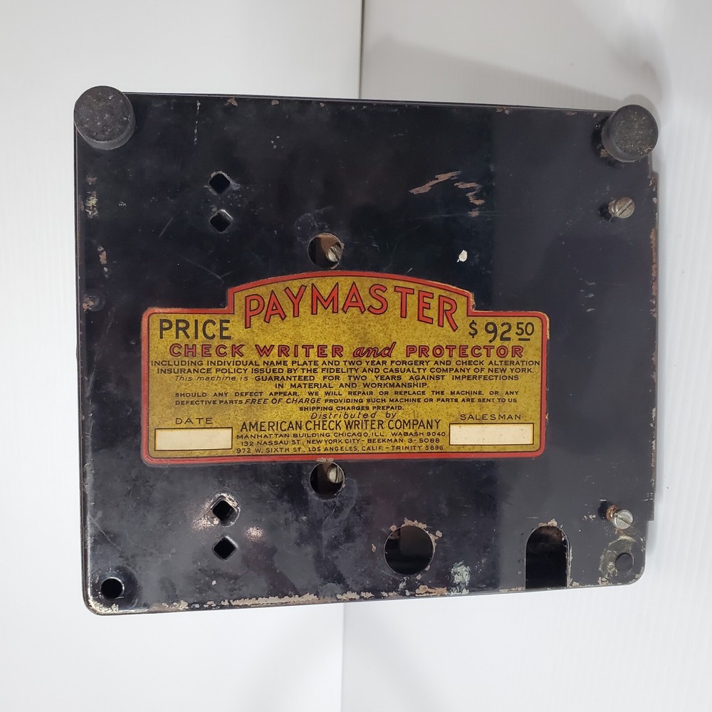 Paymaster Model Y Check Writer And Protector 7 Column Black Vintage American