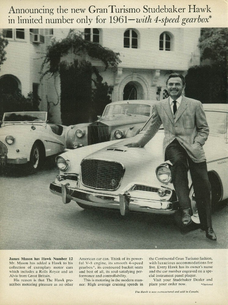 James Mason for Studebaker Gran Turismo Hawk ad 1961