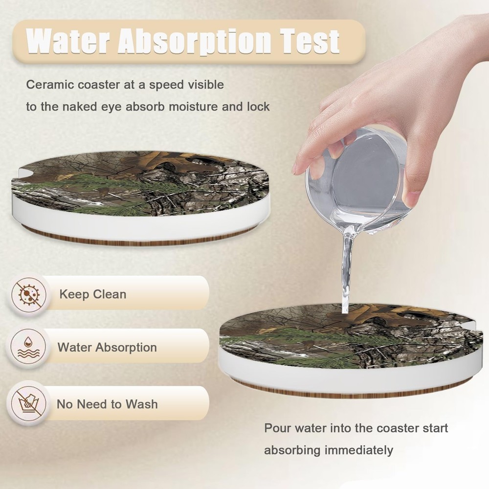 2 Pack Camouflage Tree Coasters for Cup Holders, Ceramic Car Cup Holder Coast...