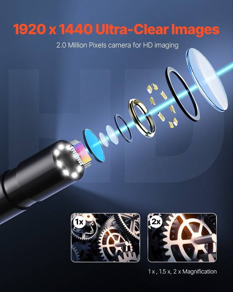 VEVOR Endoscope Camera w/49.2FT Semi-Rigid Cable,1920P HD Borescope for Android