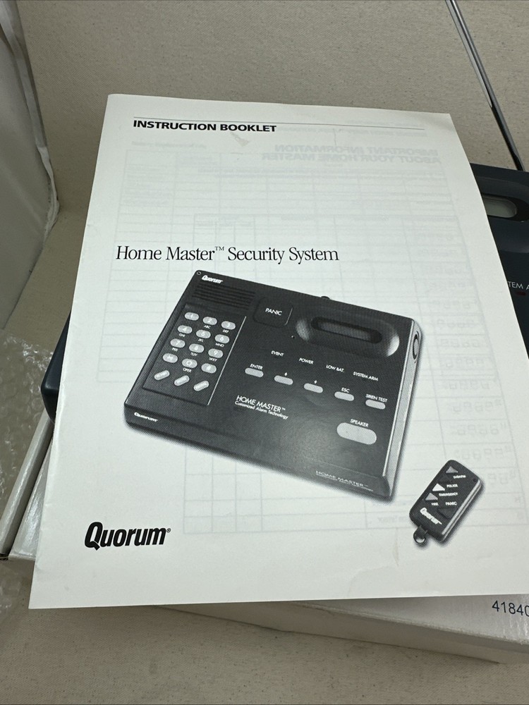 Quorum Home Master HM-100 Security System with remote , cassette , AC adapter