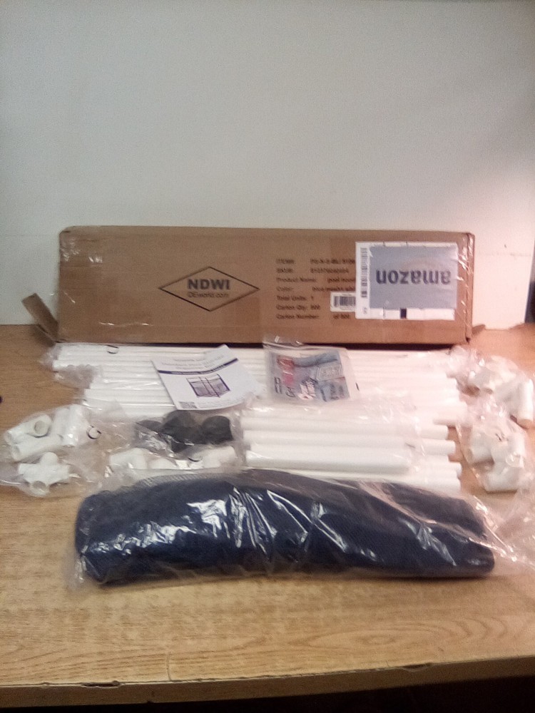 Essentially Yours Standard Pool Storage Organizer Bin Blue/ White Poles