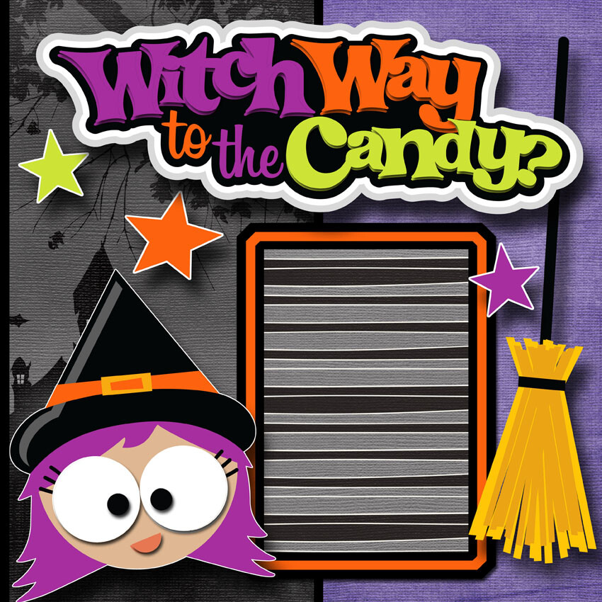 HALLOWEEN ~ WITCH CANDY 2 premade scrapbook pages paper printed Digiscrap A0267