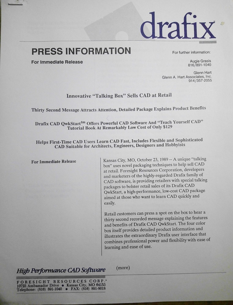 1989 Drafix Windows CAD Press Kit, by Foresight Resources