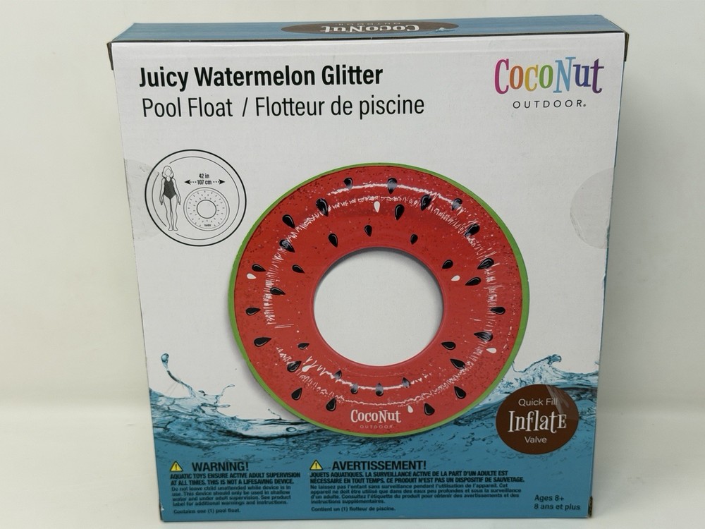 Juicy Watermelon Glitter - 42" Pool Float Ring, Inflatable, Anti-Leak, Durable