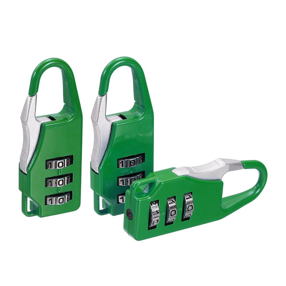 3Pcs Resettable 3 Digit Combination Lock Code Padlock, Green (55 x 21mm)