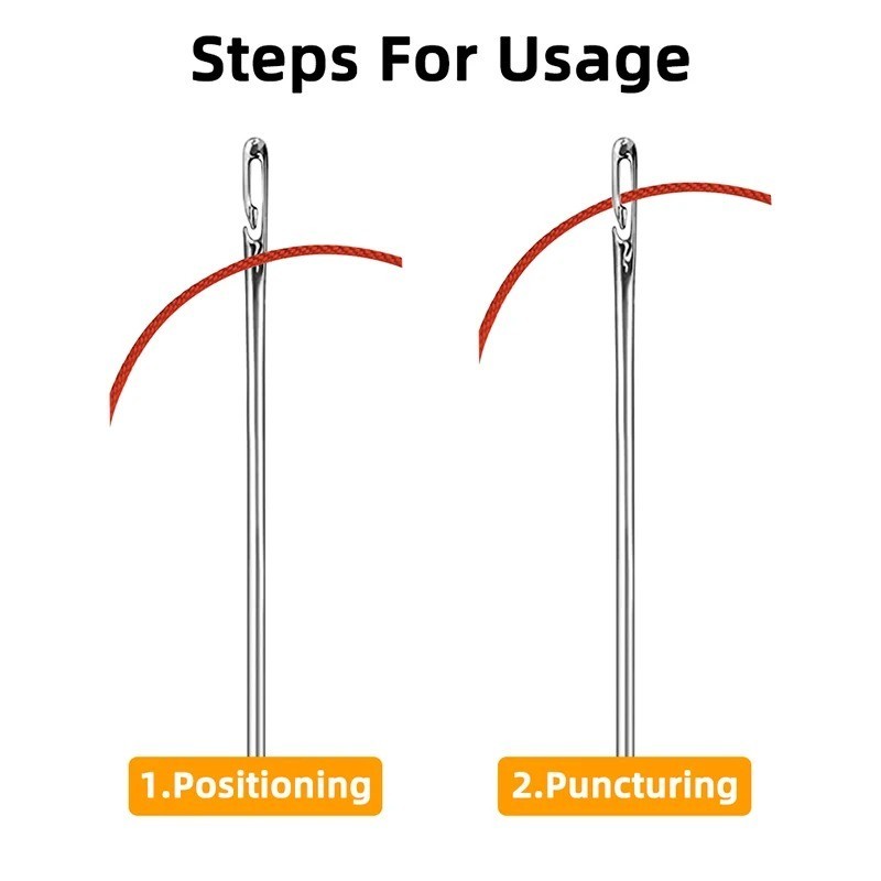 12pc Hand Sewing Needles Stainless Steel Self-Threading Silver Multi Size