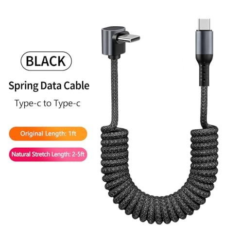 Fast Charging 90 Degree Coiled USB-C Cable, 1 Pack 5FT Elbow-USB-C-Gray
