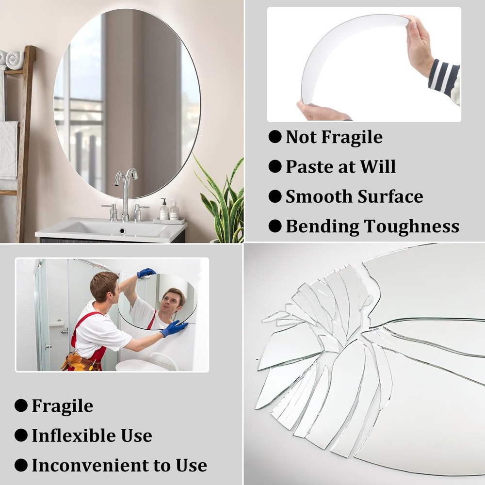 Oval Mirror, Acrylic Oval Bathroom Mirrors Unbreakable Frameless Wall-Mounted...