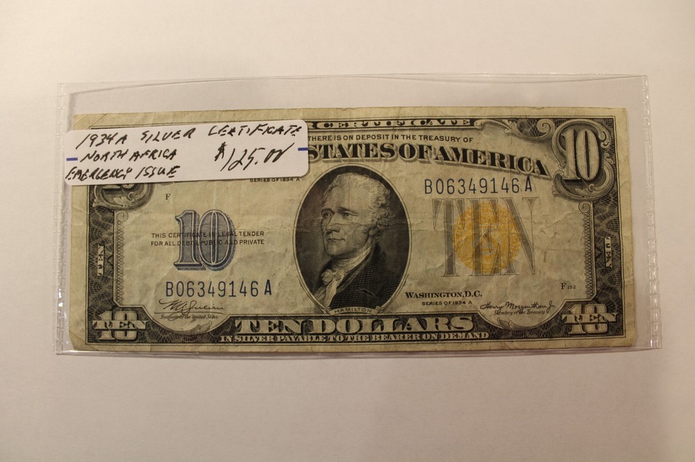 1934A   $10 SILVER CERTIFICATE,  NORTH AFRICA EMERGENCY ISSUE NOTE