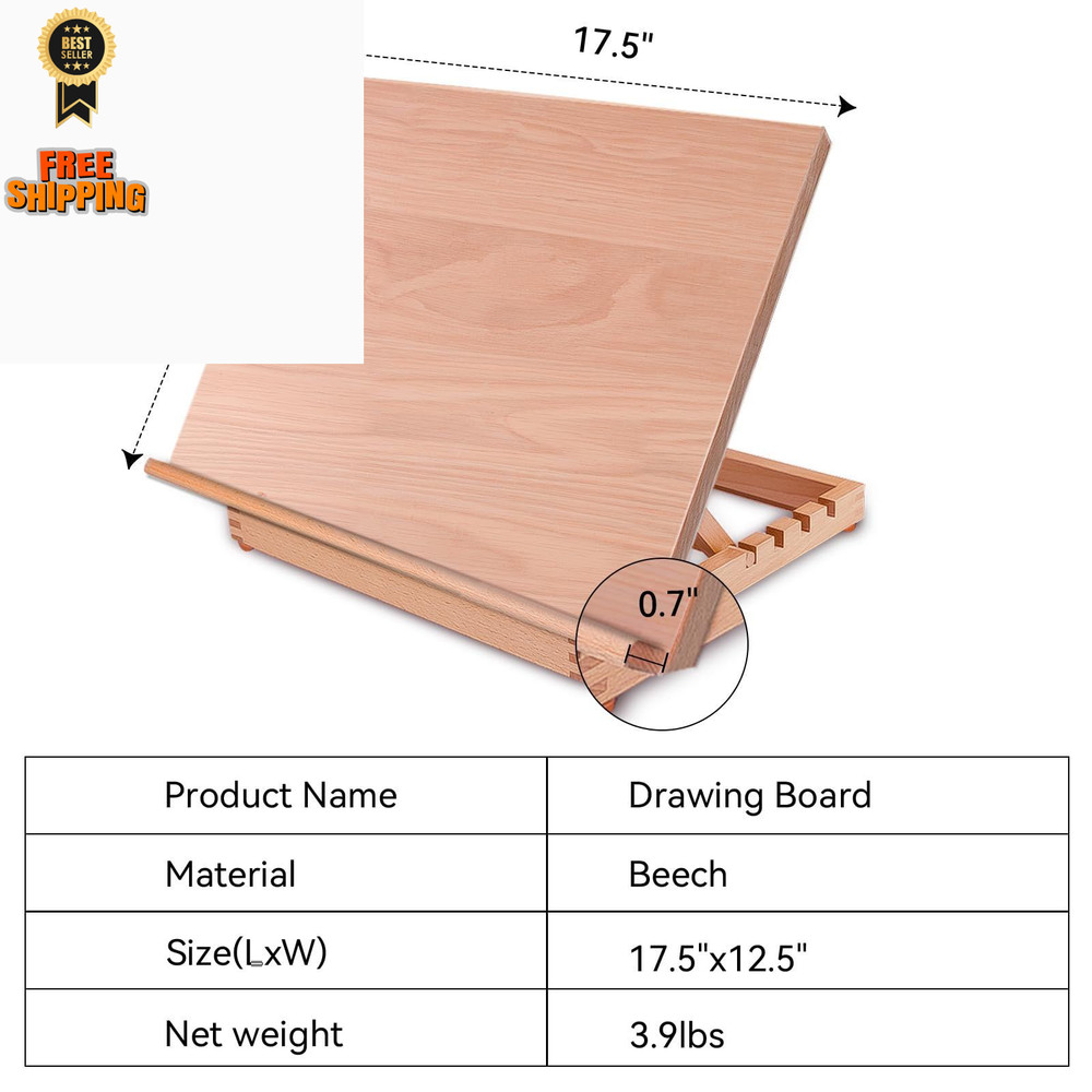 Tabletop Easel A3 Painting with Smooth Surface, Adjustable Angle Wood