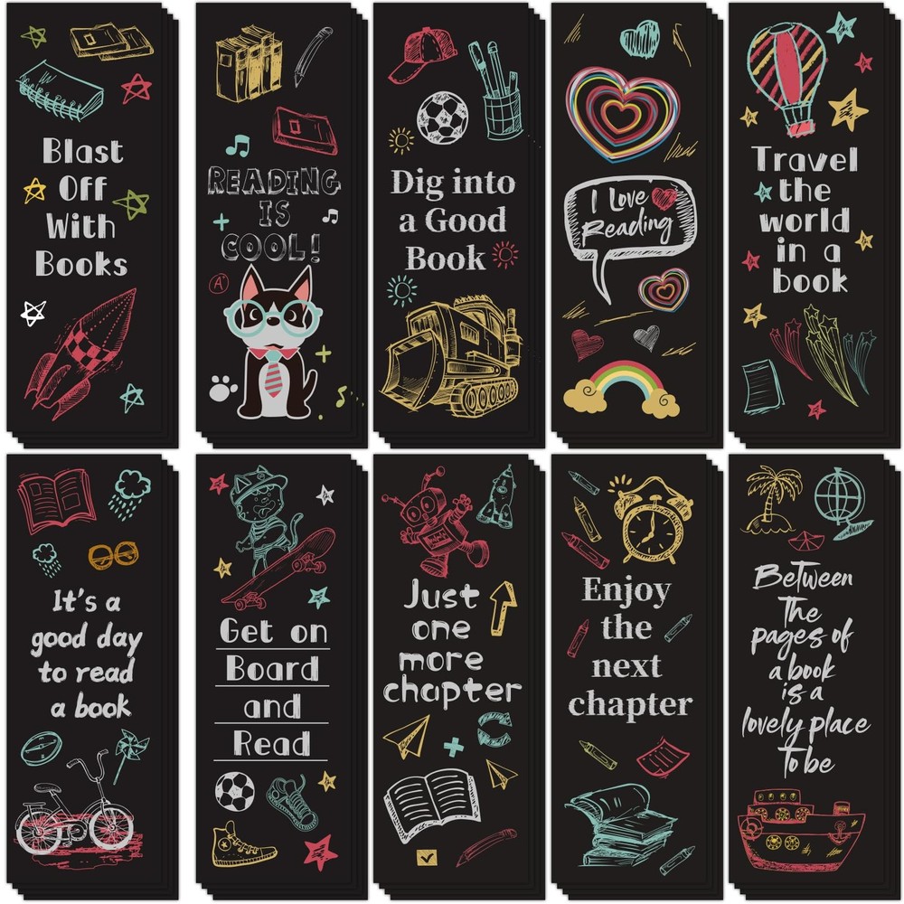 100 Pcs Reading Rocks Bookmarks Rockets Design 72.5 Inch Double Sided Reader