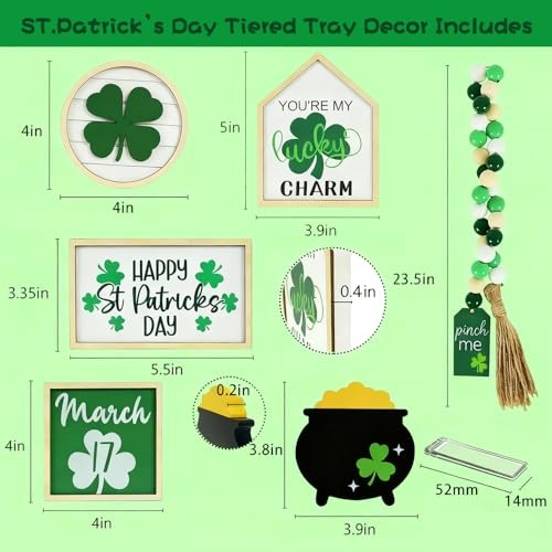 Patrick's Day Tiered Tray Decor Set, 6PCS St. Patrick's Day Decorations Bead