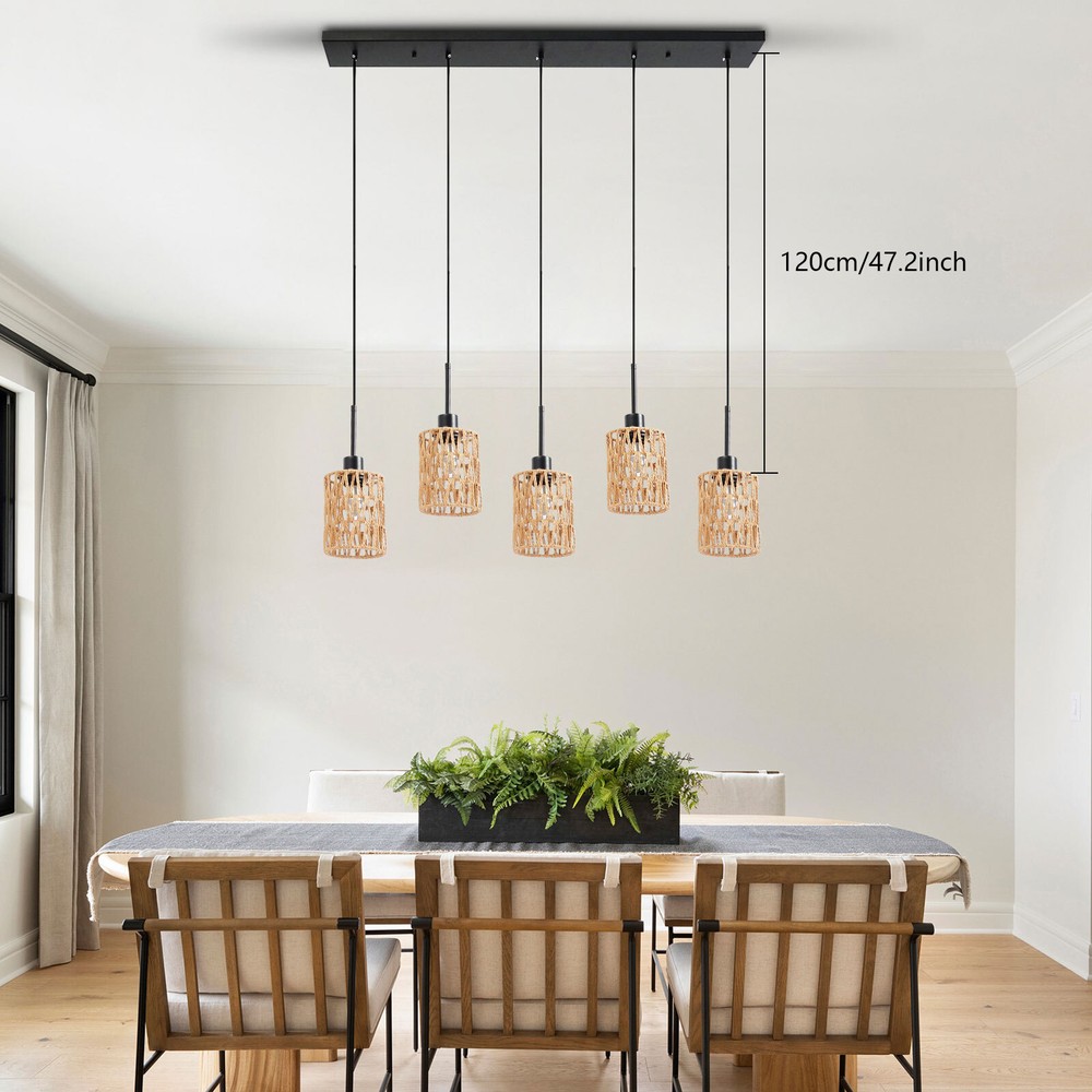 Pendant Light, 5-Light Pendant Lamp, Height Adjustable Hanging Ceiling Light