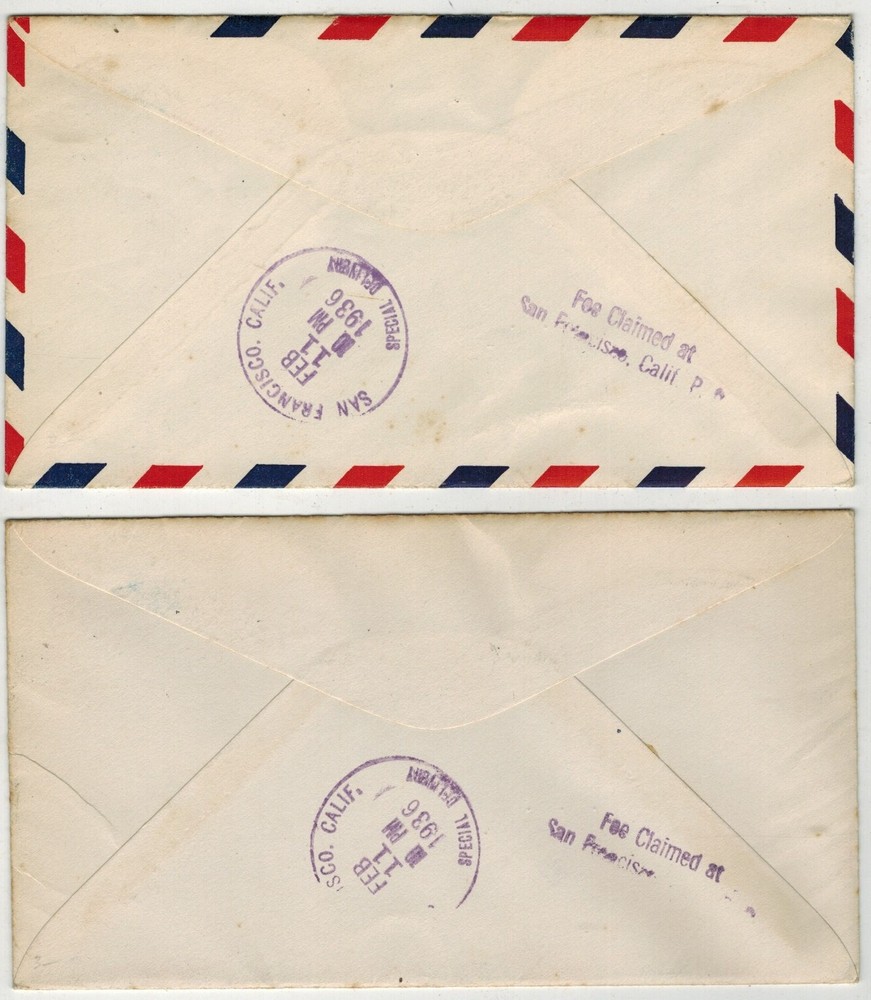 1936 CE2 MATCHED SET OF 2 DIFF FDC ENVELOPES AIRMAIL SPECIAL DELIVERY & MARKINGS