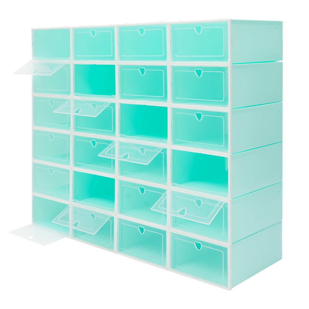 24PCS Stackable Shoe Storage Organizer Boxes with Clear Doors, 33×23×14 cm