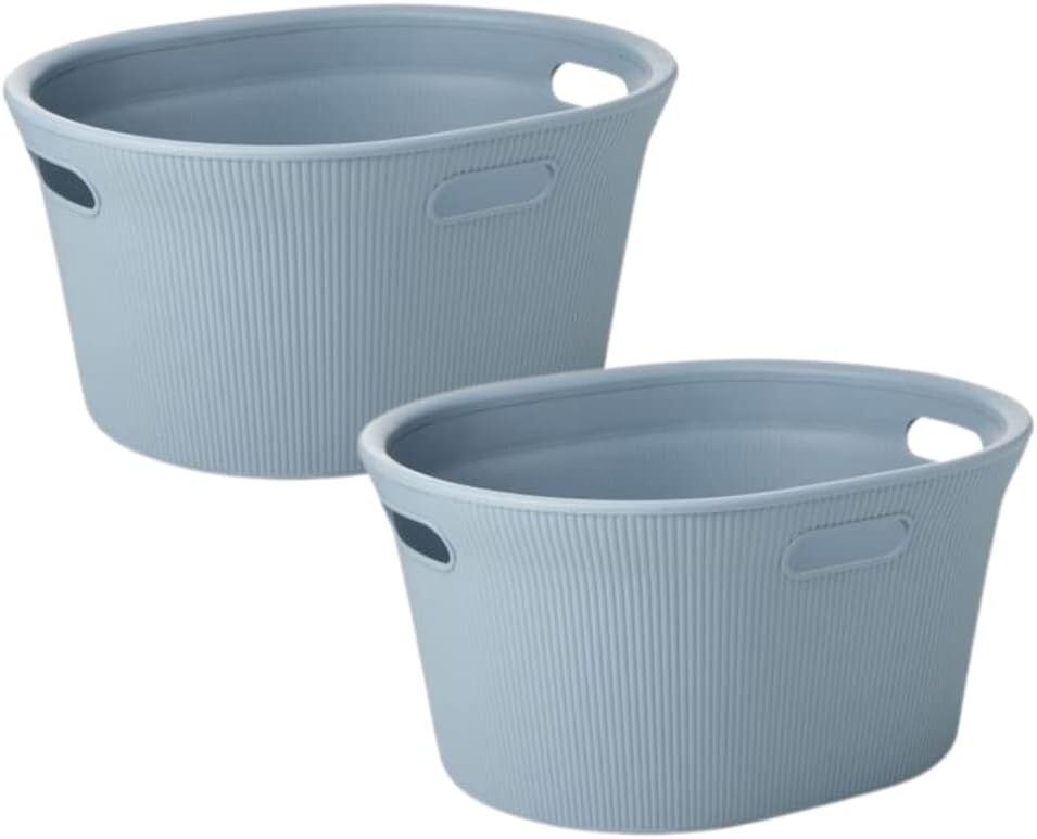 Decorative Plastic Laundry Baskets (2 Pack) 35 Liter, Stone Blue durable