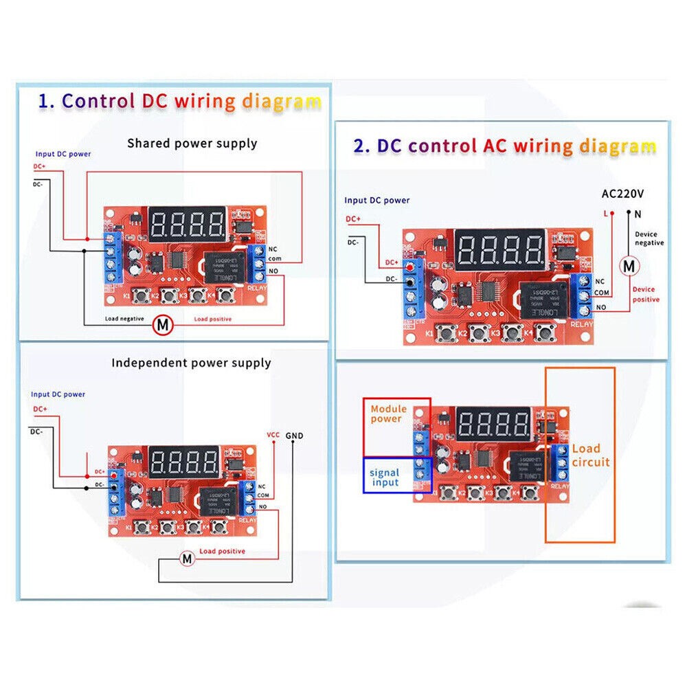 2pcs DC 5V 10A Adjustable Time Delay Relay Module LED Digital Timer Switch Case