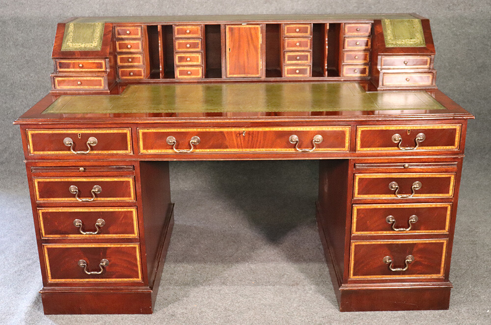Unique Leather Top English Made Four Piece Executive with Superstructure