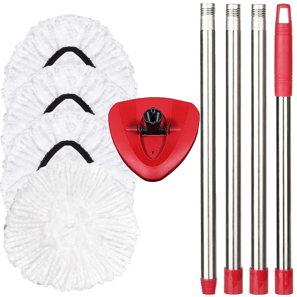 Spin Mop Set - 4 Microfiber Heads, Base, 30-58'' Handle with OCedar EasyWring...