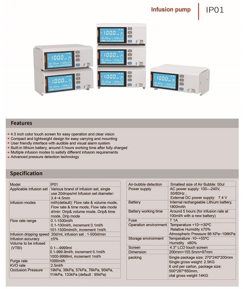 4.3 inch Touch Screen Infusion Pump Human Use Stackable type IV