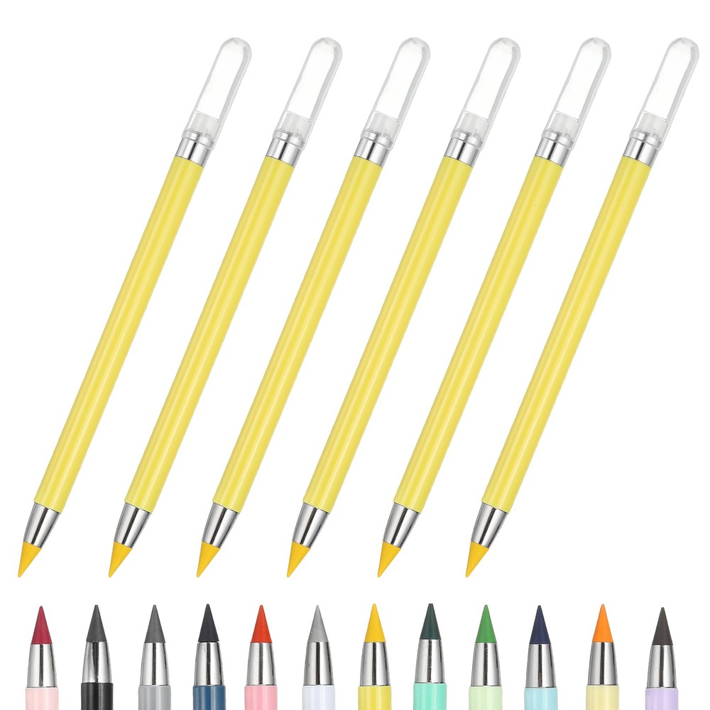 6 Pcs Mechanical Sharpened Forever Pencils Set, Marker Yellow