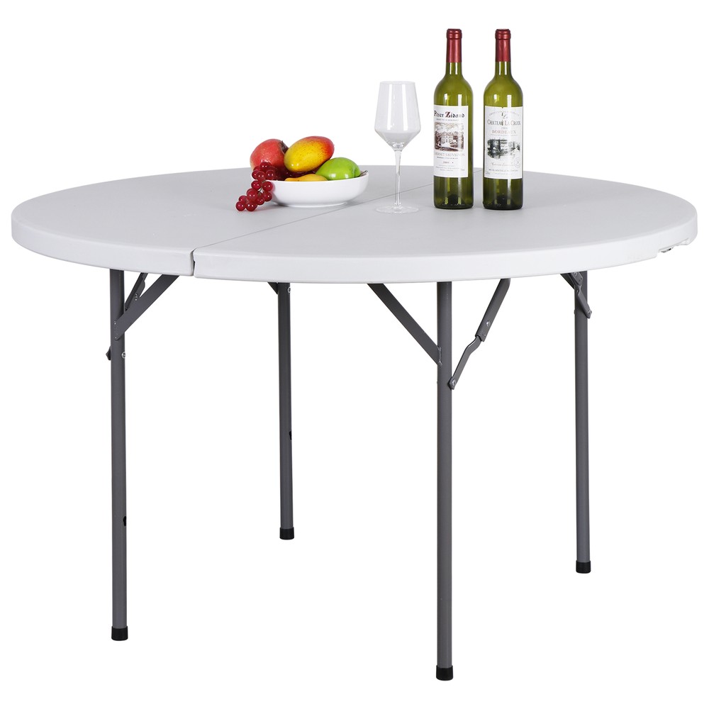 2PCS 4' Round Bi-Folding Camping Table Plastic Dining Card Table Kitchen Outdoor