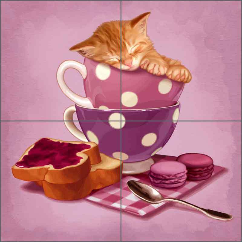 Ceramic Tile Mural Backsplash Cazenave Kitten Tea Pot Kitchen Art MC2-010b
