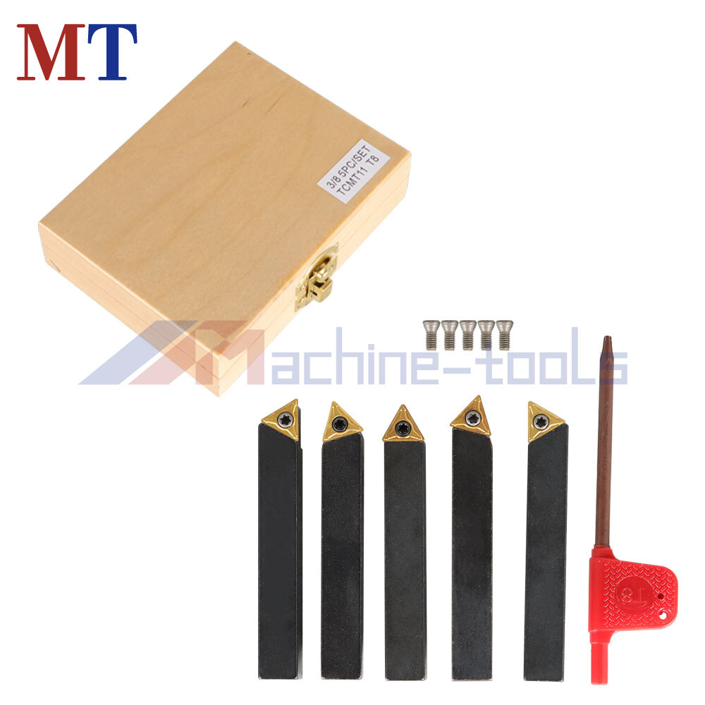 5 Pack 3/8" Lathe Indexable Carbide Insert + Turning Tooling Bit Holder Set