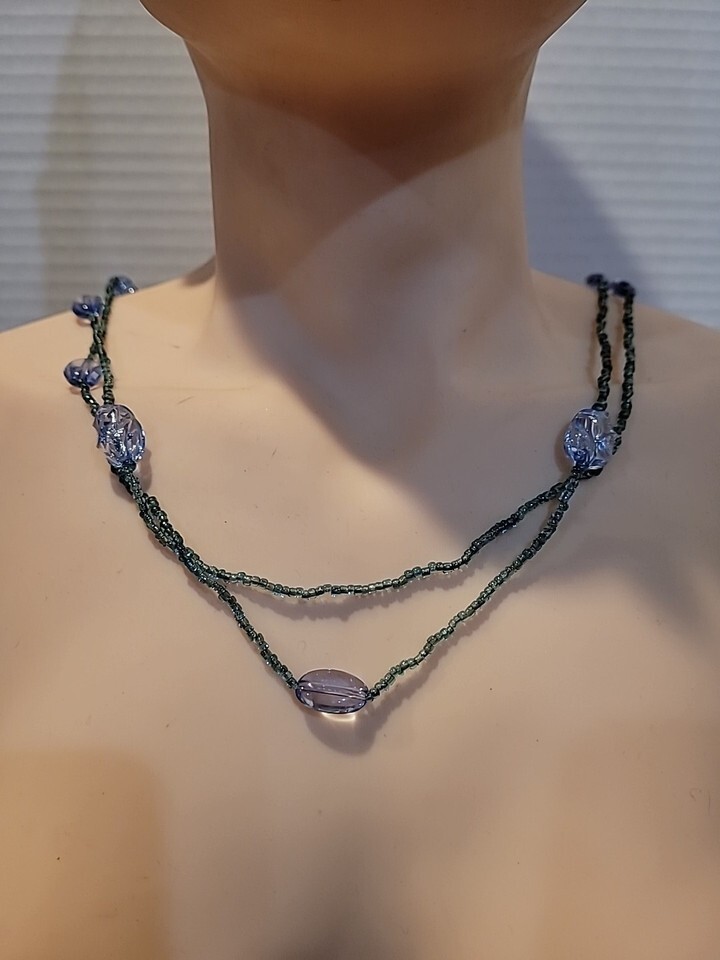 50 Inch Handmade Green Beaded Necklace